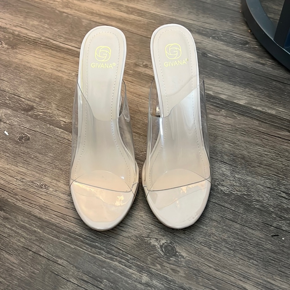 clear mule heels